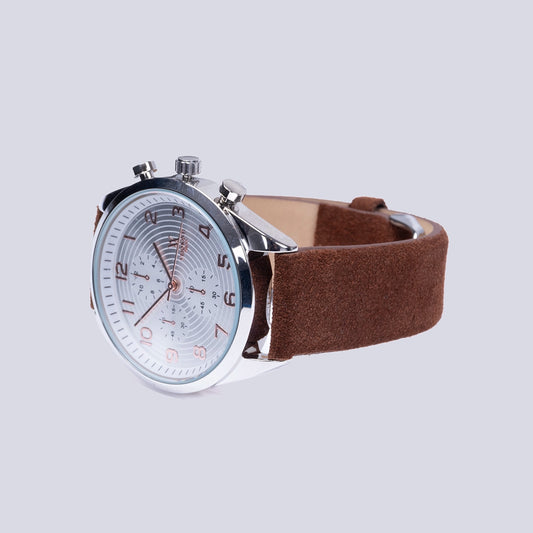 Reloj análogo plateado correa café Nova Era | Vermonti HC407