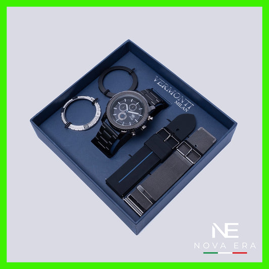 Set 3 en 1 de reloj con 2 correas azul y plata | HC413