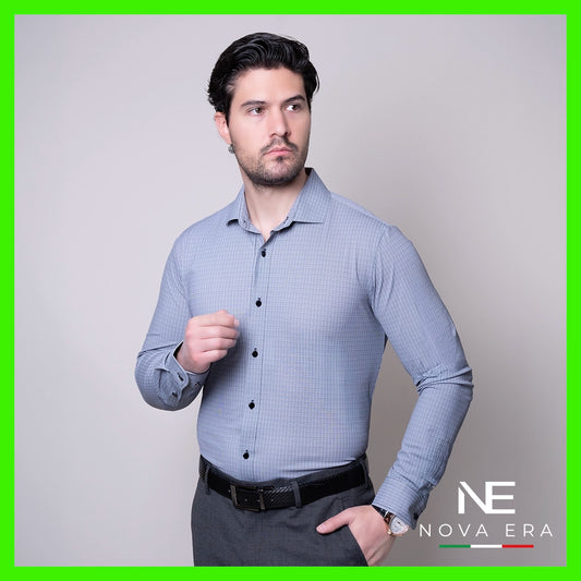 Camisa azul acero/negro slim fit Nova Era | Vermonti HC521