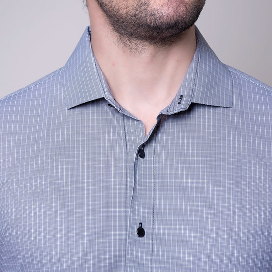Camisa azul acero/negro slim fit Nova Era | Vermonti HC521
